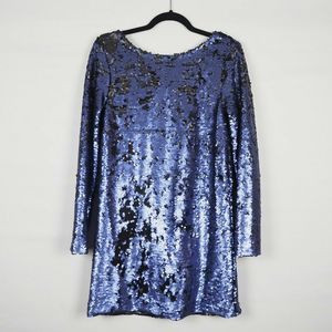 Minkpink Party Dress Sequins Long Sleeve Blue XS